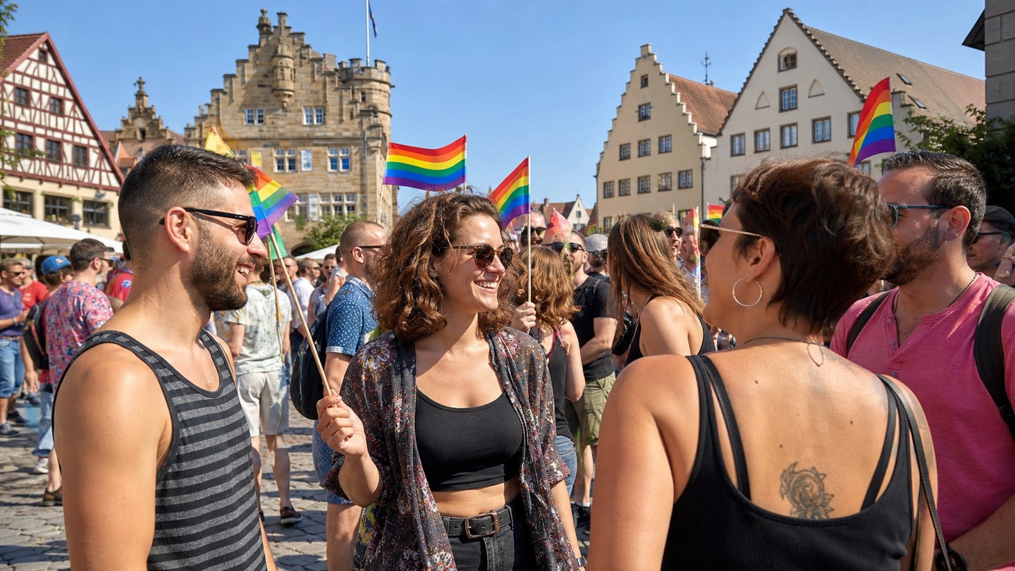 AI-generated editorial scene for CSD Haßfurt 2026; not a photograph of the event