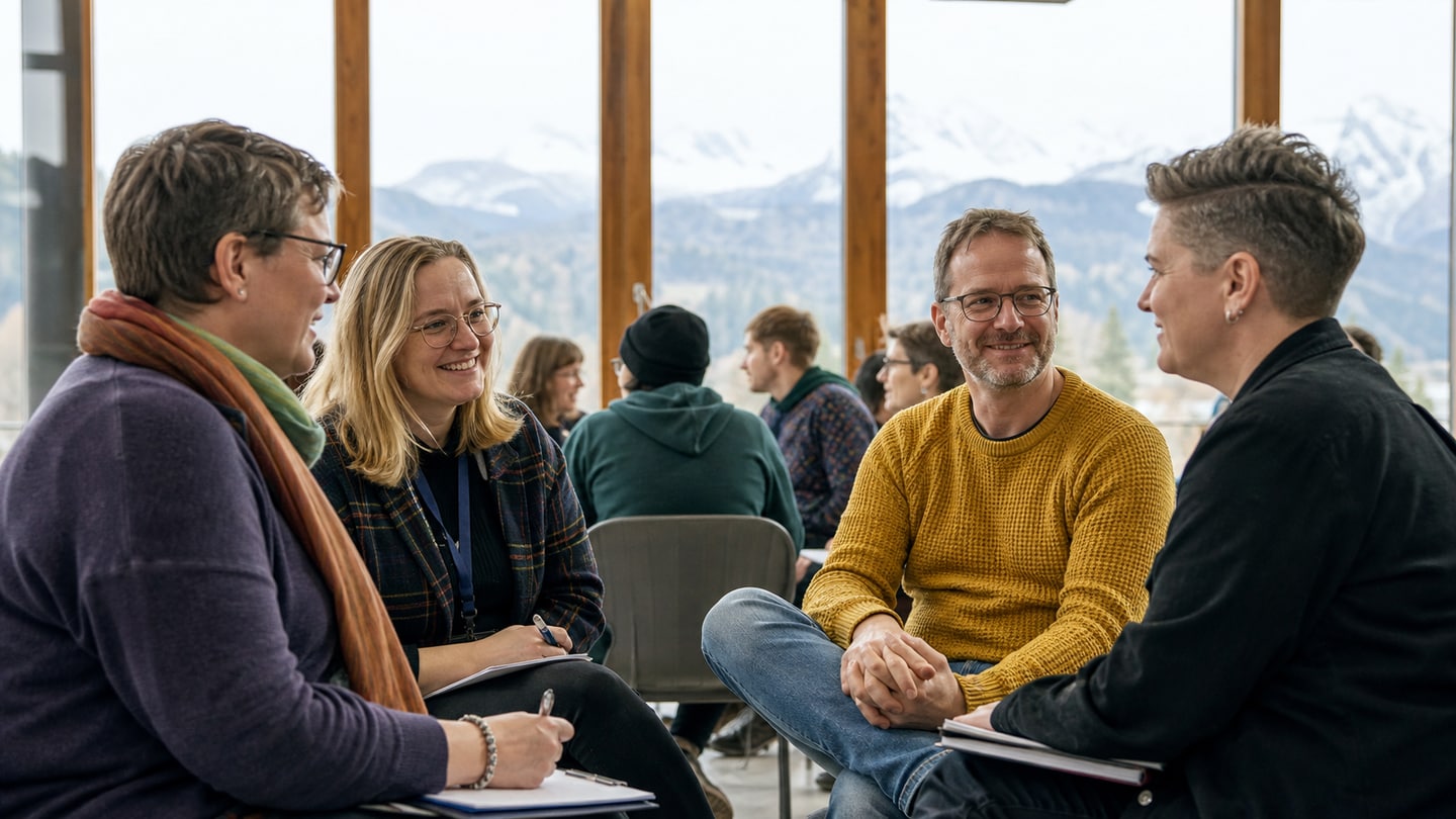 AI-generated editorial scene for Rainbow competence conference; not a photograph of the event
