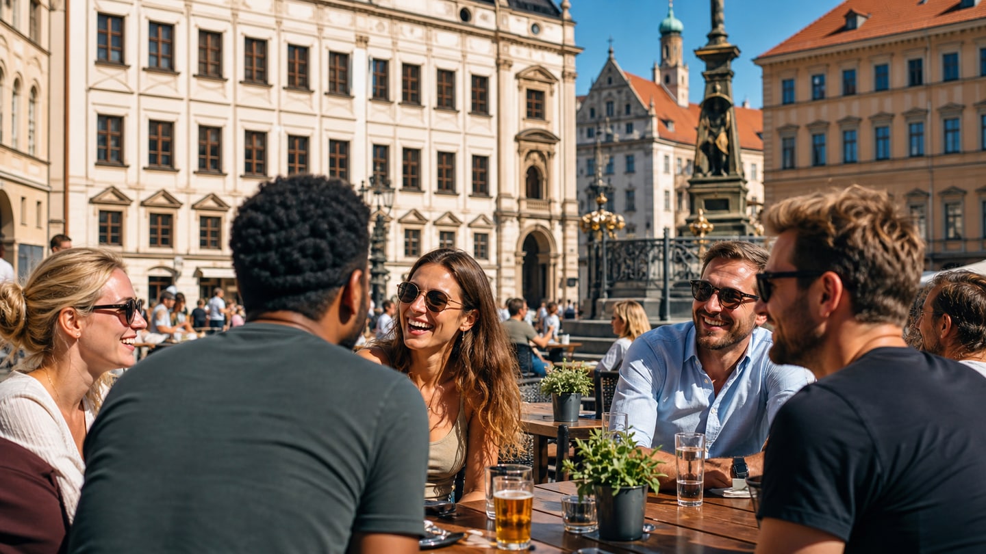 AI-generated editorial scene for Queer Augsburg: meet-ups, youth services and community