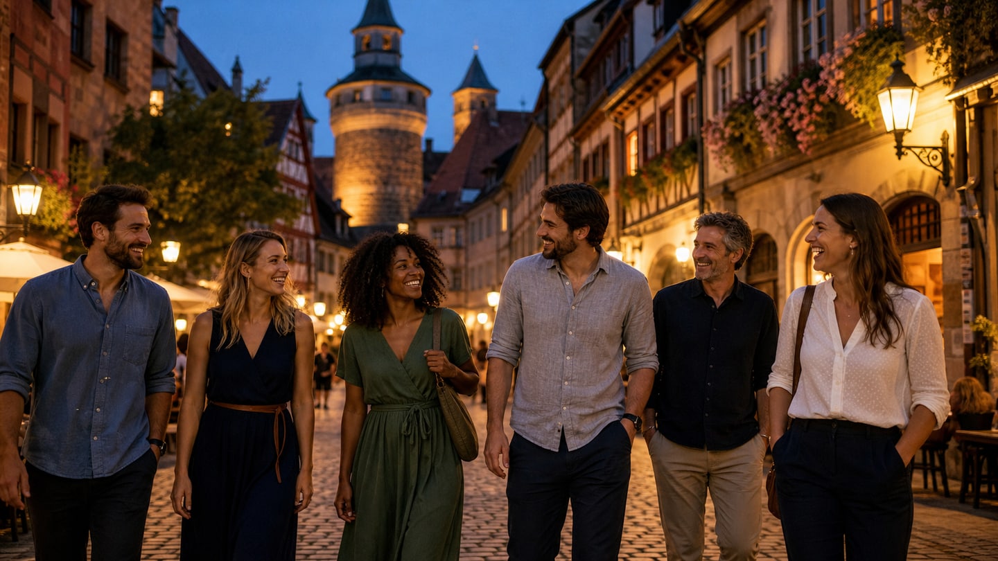 AI-generated editorial scene for Queer Nuremberg: community, sport and current events