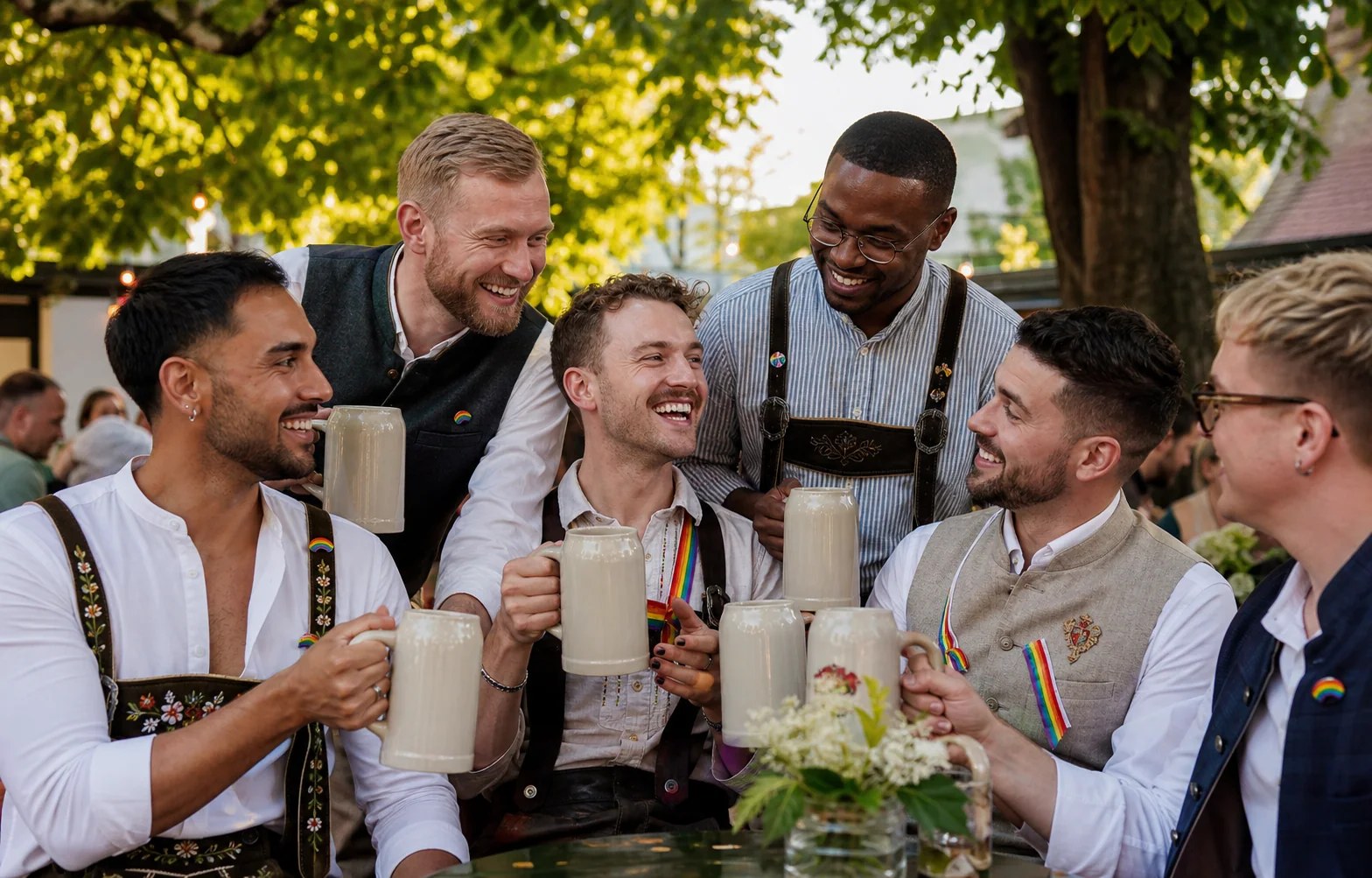 AI-generated editorial scene for Gay Oktoberfest 2026: dates, meeting points and planning