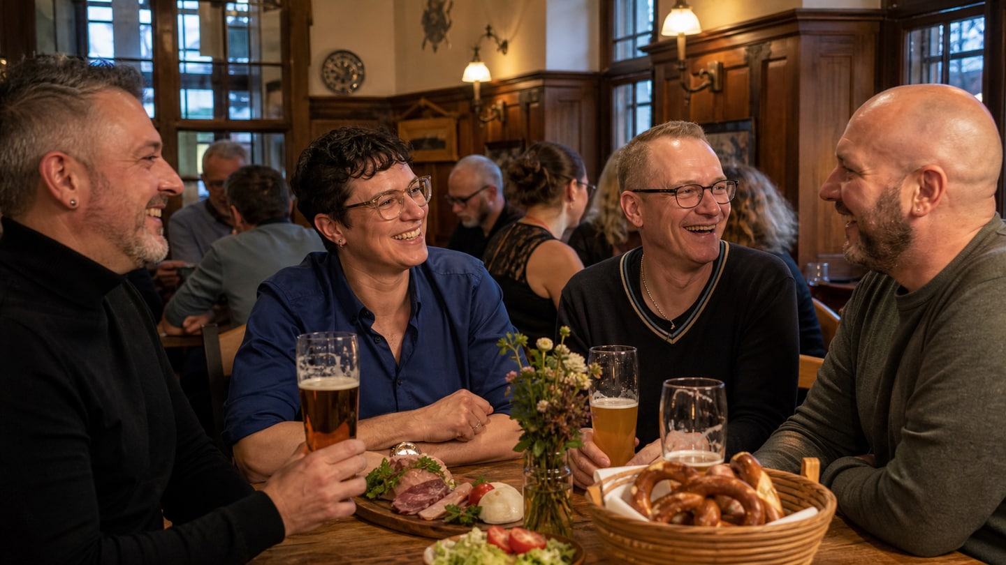 AI-generated editorial scene for IsarBiker meet-up; not a photograph of the event