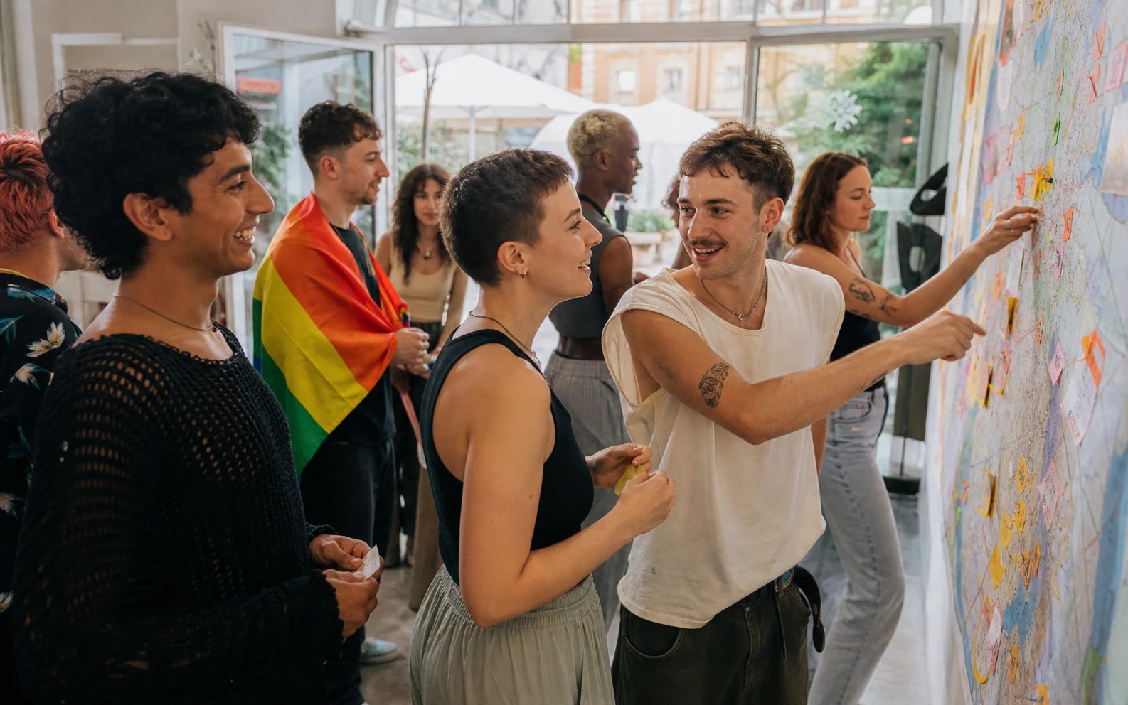 AI-generated editorial scene for Queer*Yourope Munich; not a photograph of the event