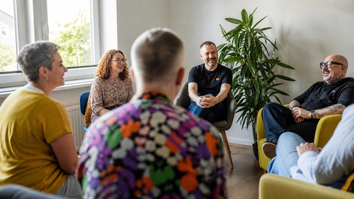 AI-generated editorial scene for Queer round table in Dachau; not a photograph of the event