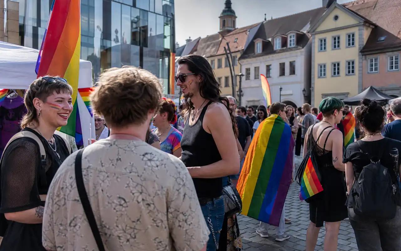 AI-generated editorial scene for CSD Schweinfurt 2026 in Bayernweit