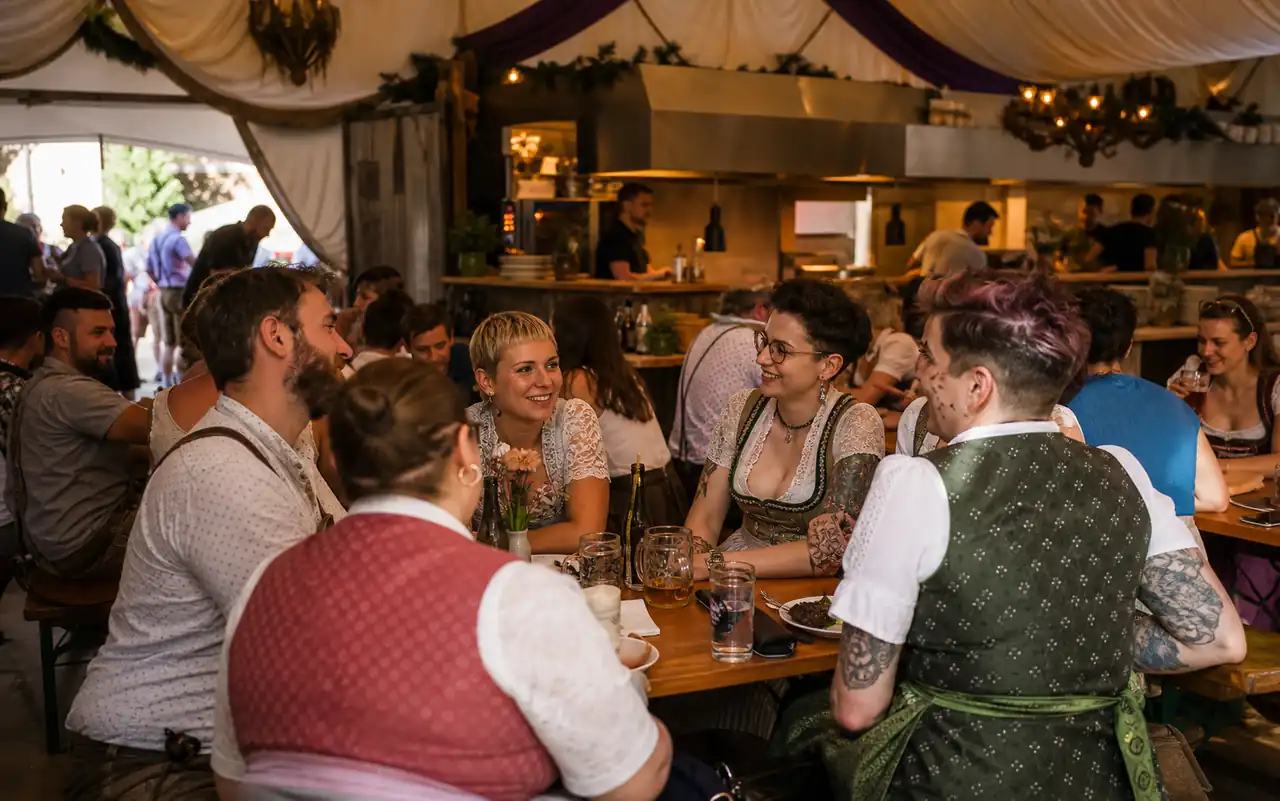AI-generated editorial scene for Queer Oktoberfest finale 2026 in München