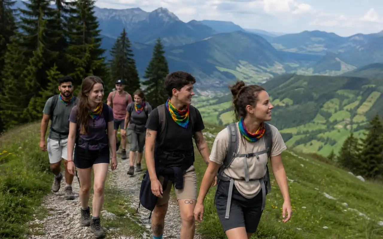AI-generated editorial scene for GOC PrideHike 2026 in Rosenheim