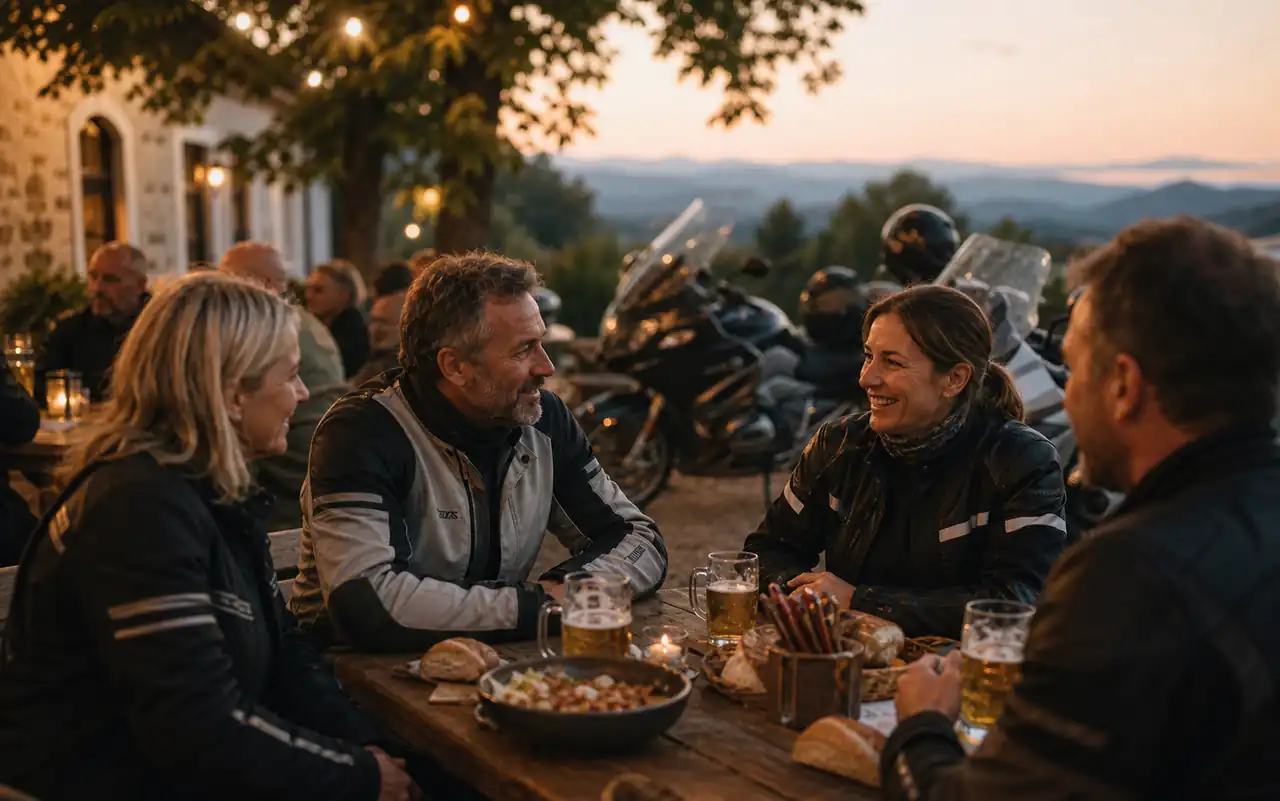 AI-generated editorial scene for IsarBiker meet-up in München