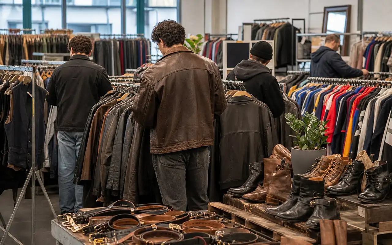 AI-generated editorial scene for MLC fetish flea market in München