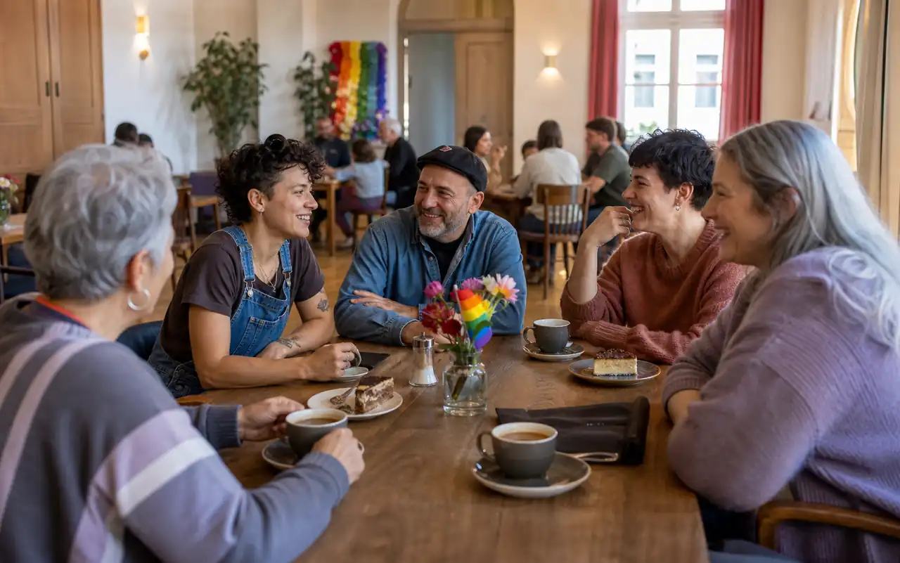 AI-generated editorial scene for Rainbow Café Kaufbeuren in Kempten