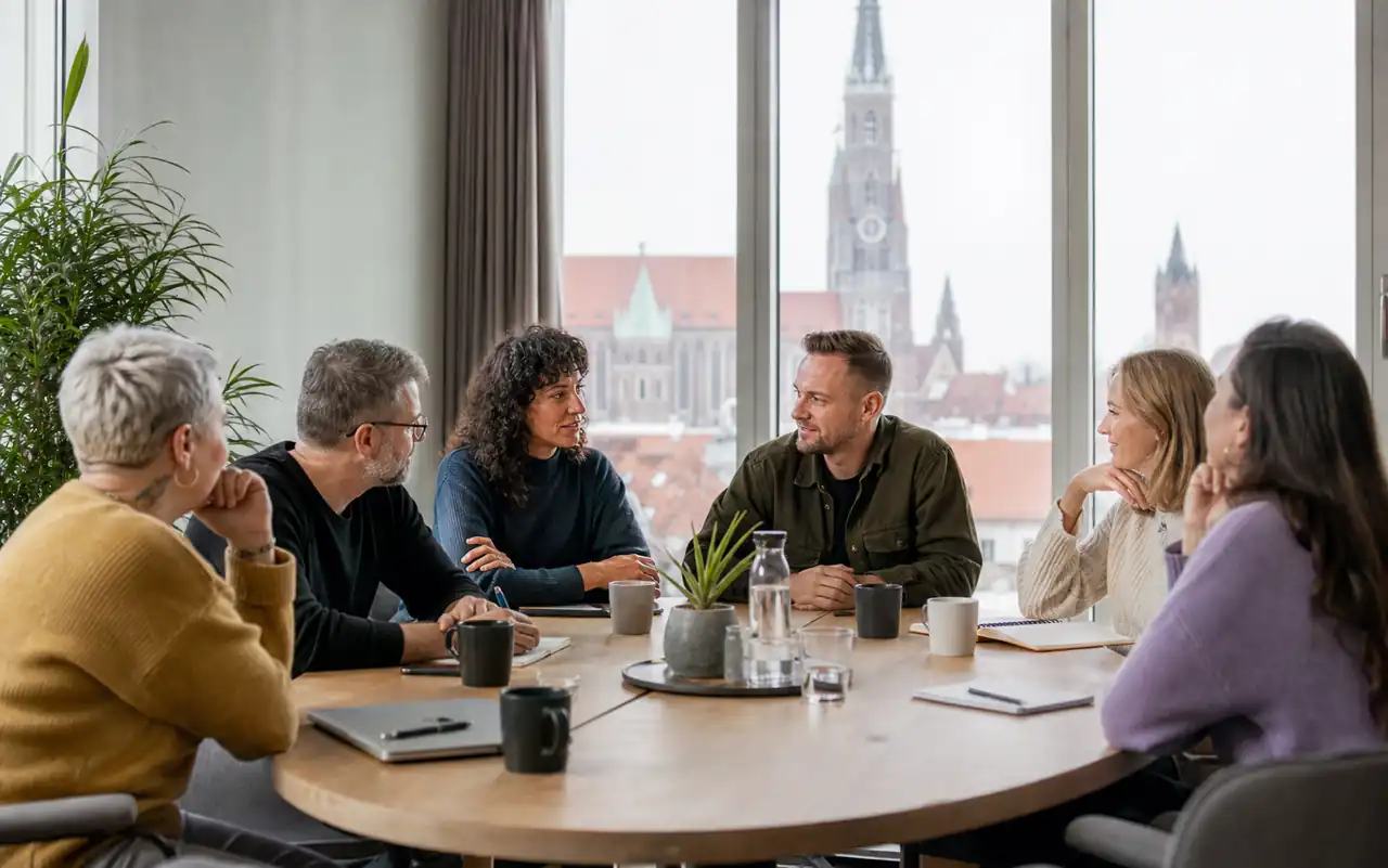 AI-generated editorial scene for Queer round table in Landshut in Landshut